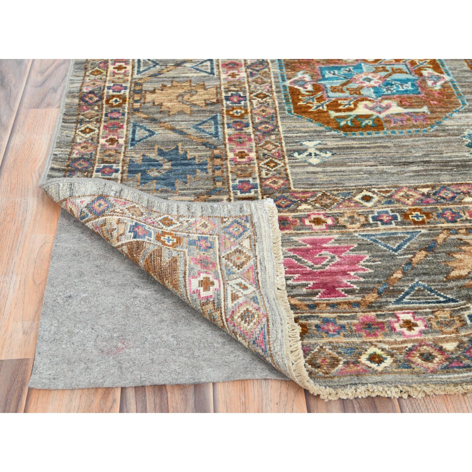 Annodato a mano Stone Gray, tappeto afghano Super Kazak a trama fitta in morbida lana annodata a mano 7'10 