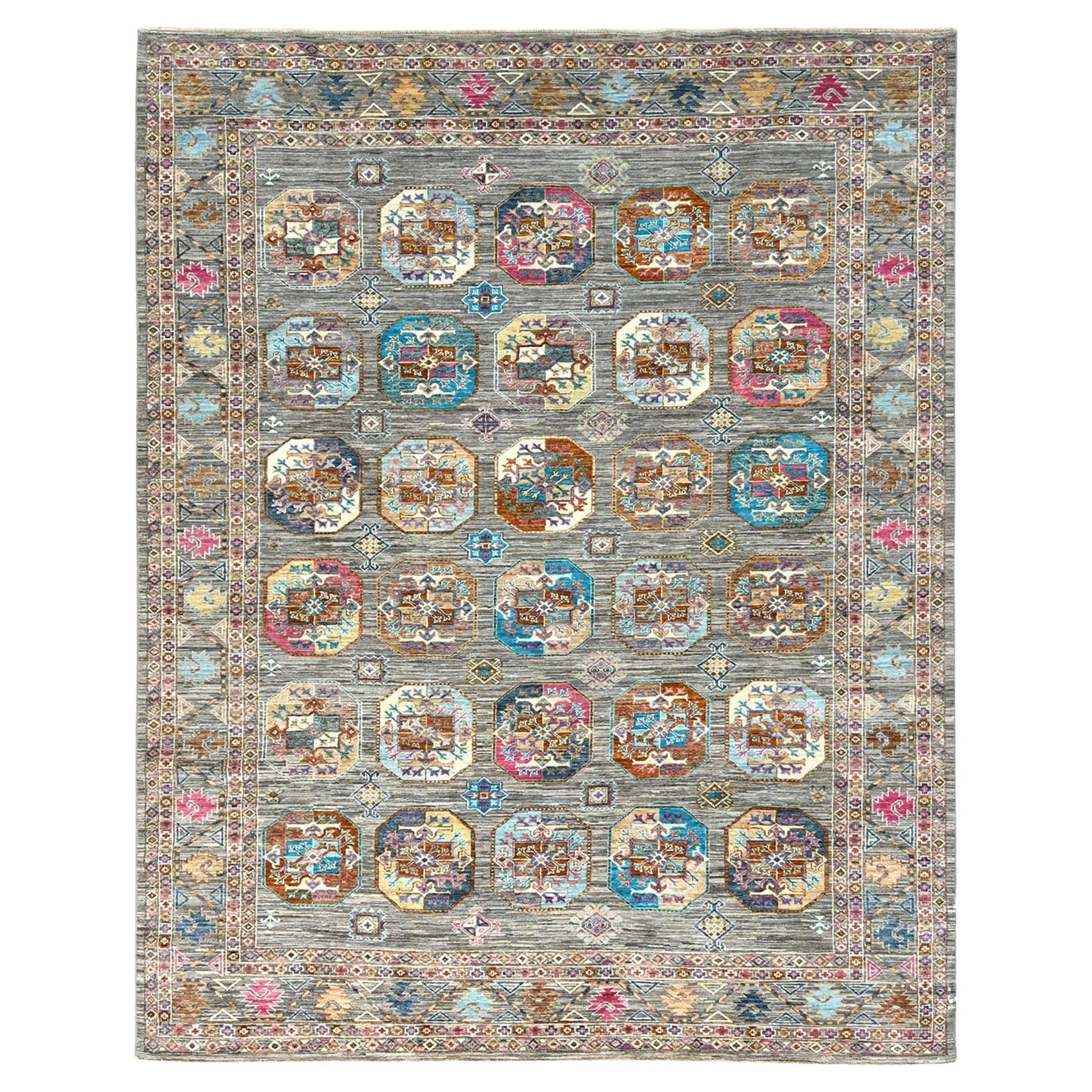 Tapis afghan super Kazak noué à la main gris pierre à tissage dense et en laine souple, 7'10"x10'1"