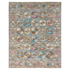 Alfombra afgana Super Kazak de lana suave anudada a mano de color gris piedra de trama densa 7'10 "x10'1"