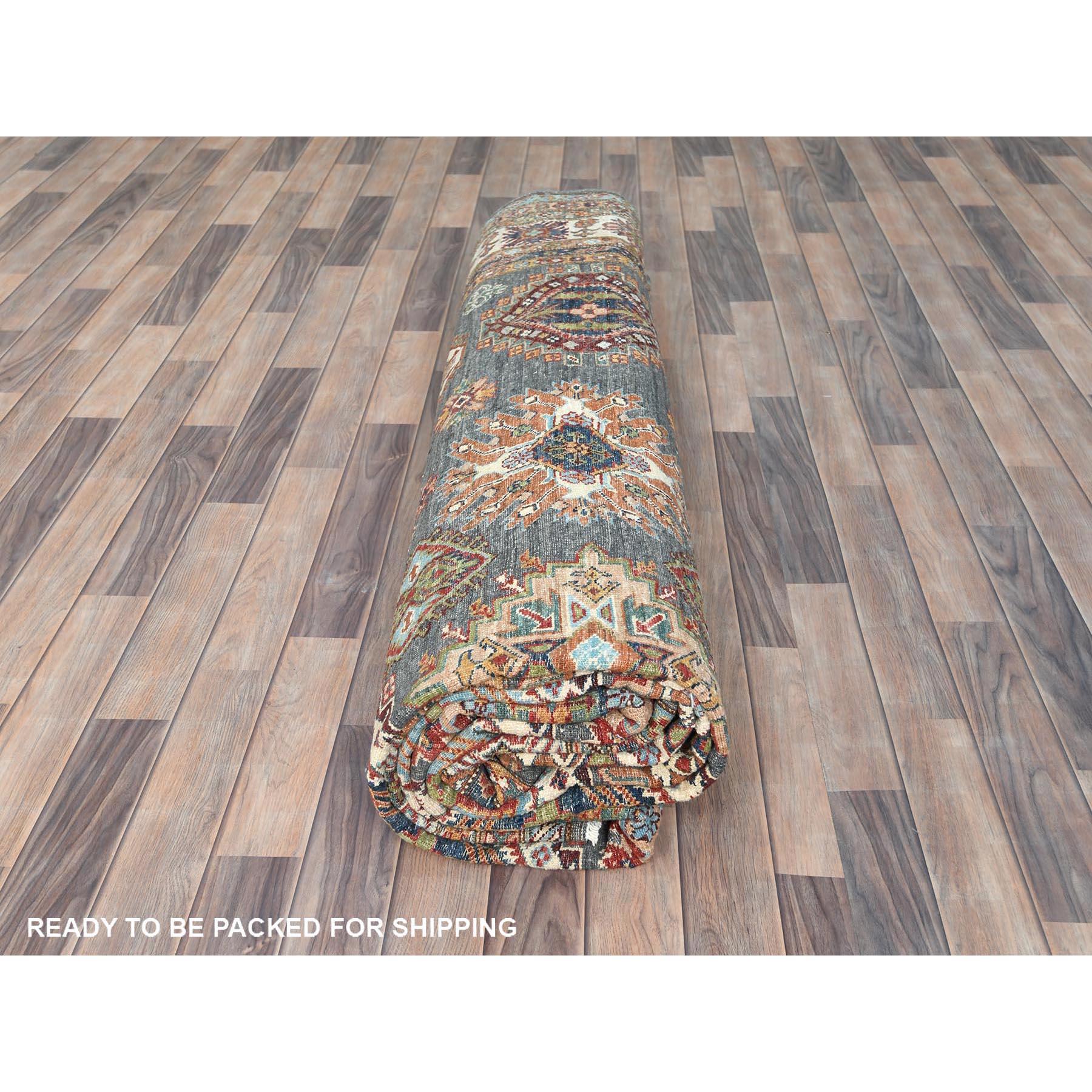 Tapis afghan très doux noué à la main gris pierre 10'3