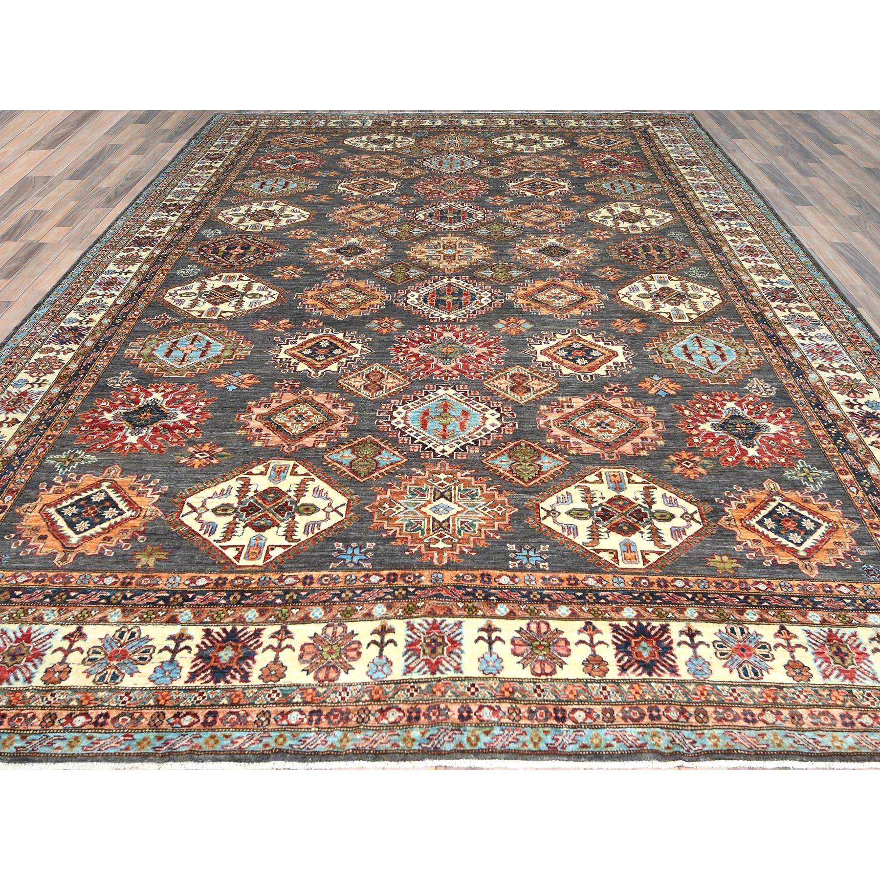 Kazakh Tapis afghan très doux noué à la main gris pierre 10'3
