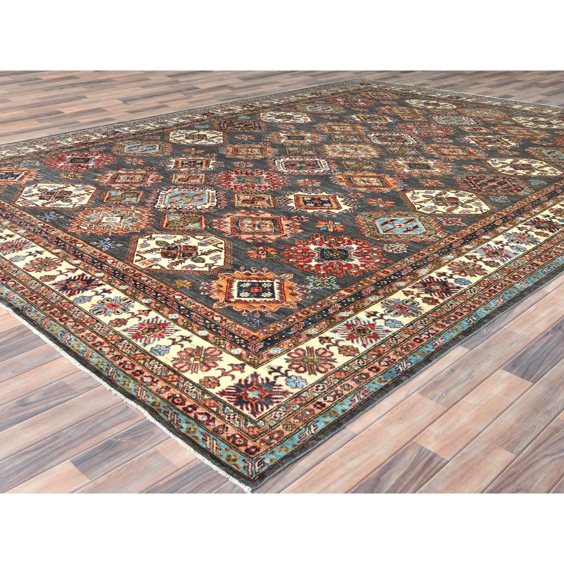 Afghan Tapis afghan très doux noué à la main gris pierre 10'3