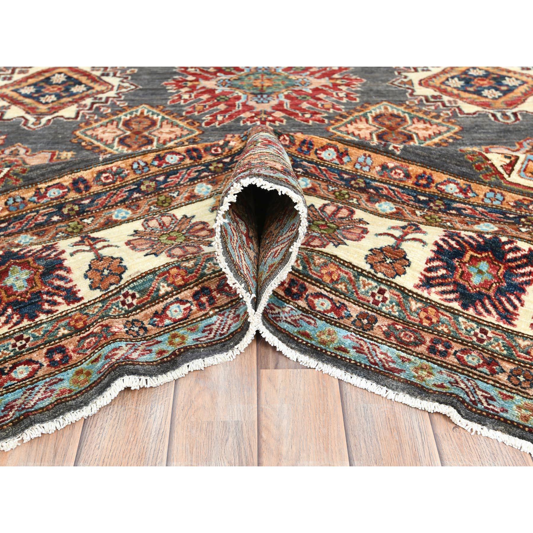 Tapis afghan très doux noué à la main gris pierre 10'3