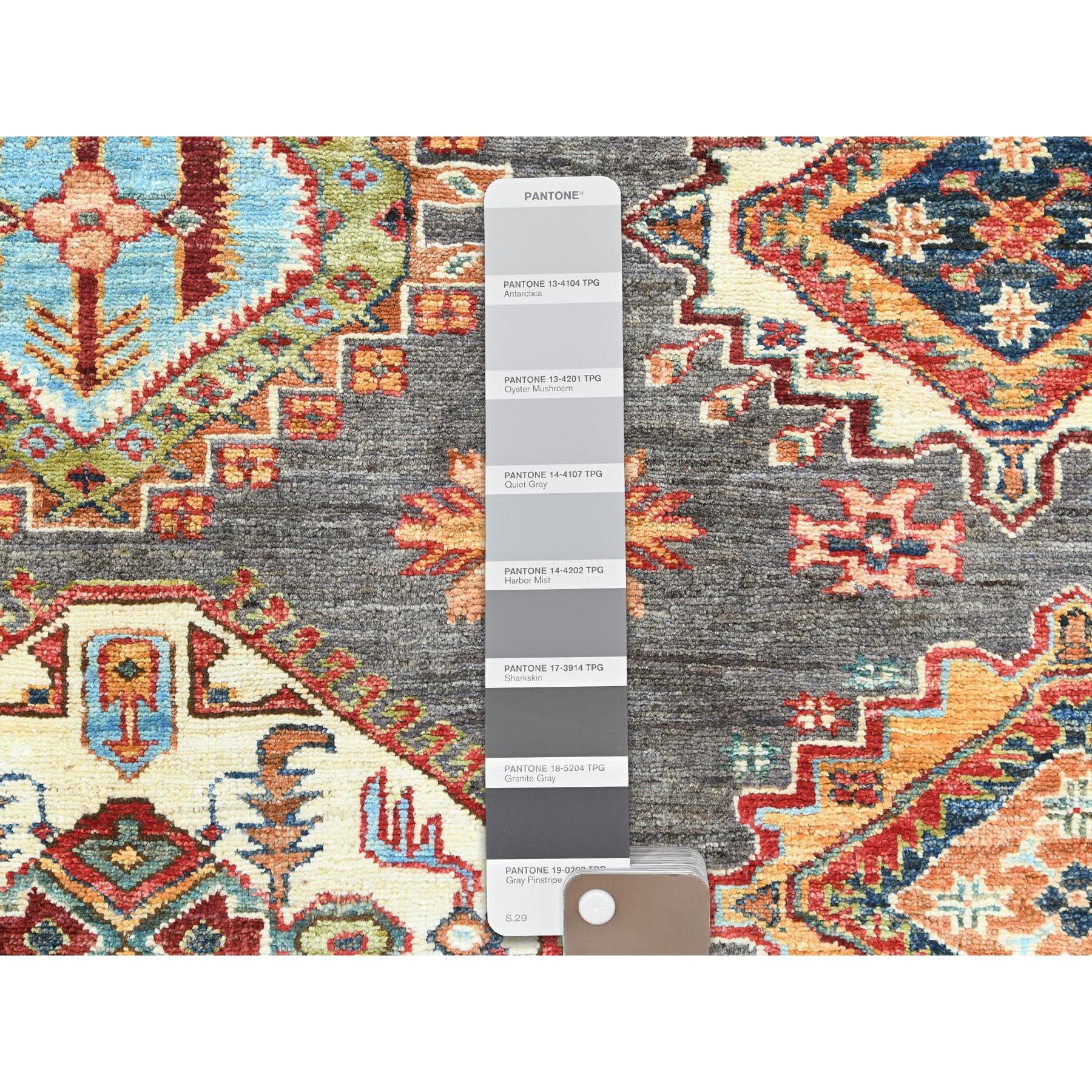 Laine Tapis afghan très doux noué à la main gris pierre 10'3
