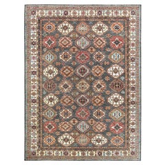Alfombra afgana super kazak gris piedra de lana extra suave anudada a mano 10'3" x 13'10