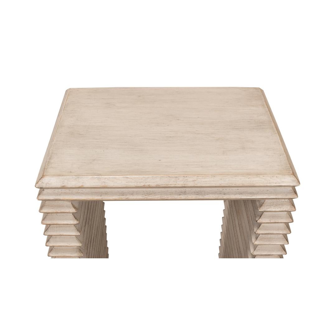 Wood Stone Gray Stacked Side Table For Sale