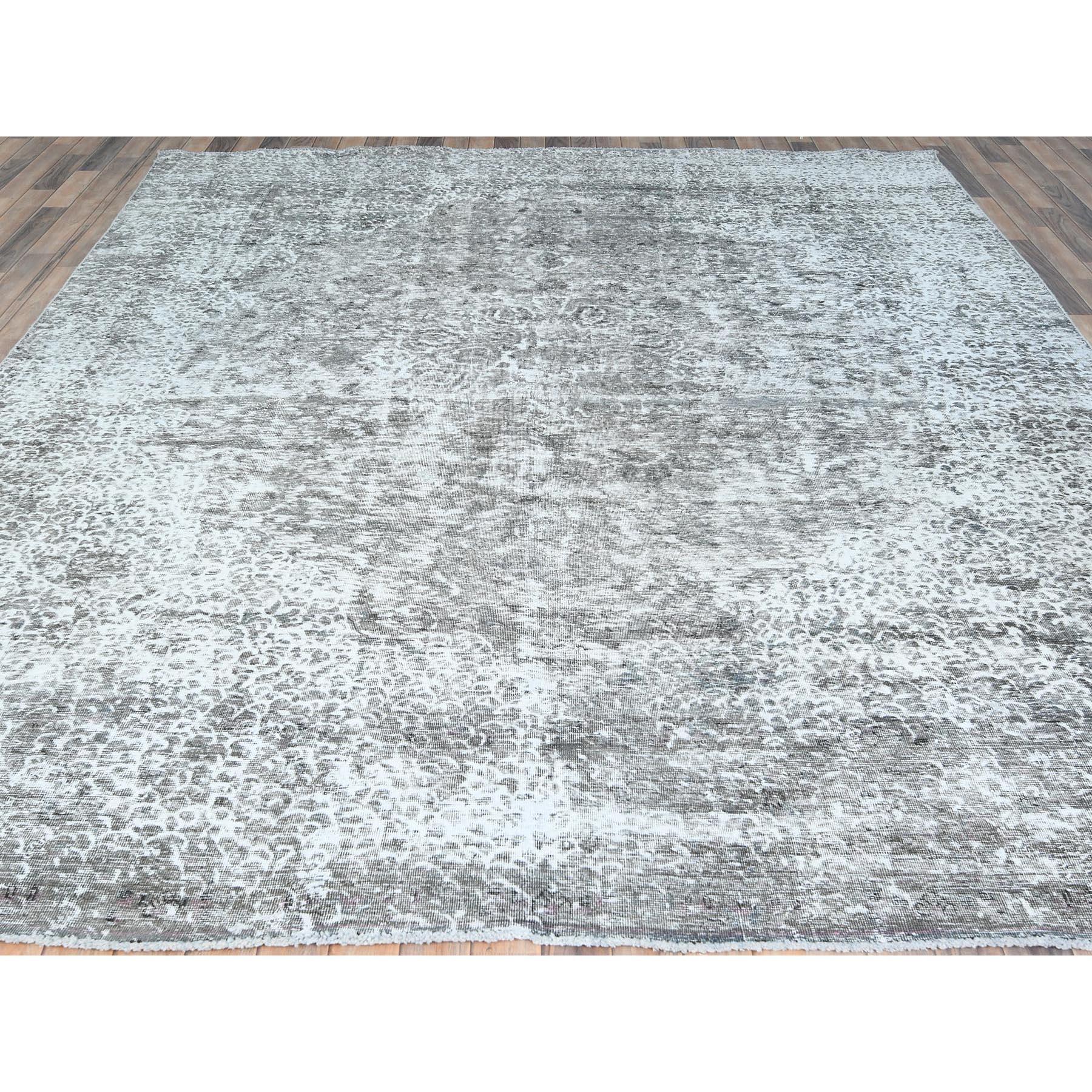 Medieval Stone Gray Worn Down Rustic Feel Worn Wool Hand Knotted Old Persian Tabriz Rug For Sale
