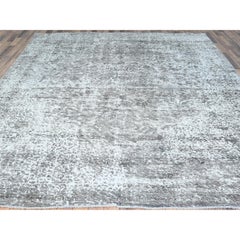 Gray Worn Down Rustic Feel Worn Wool Hand Knotted Vintage Zoroastrian Tebraz Rug