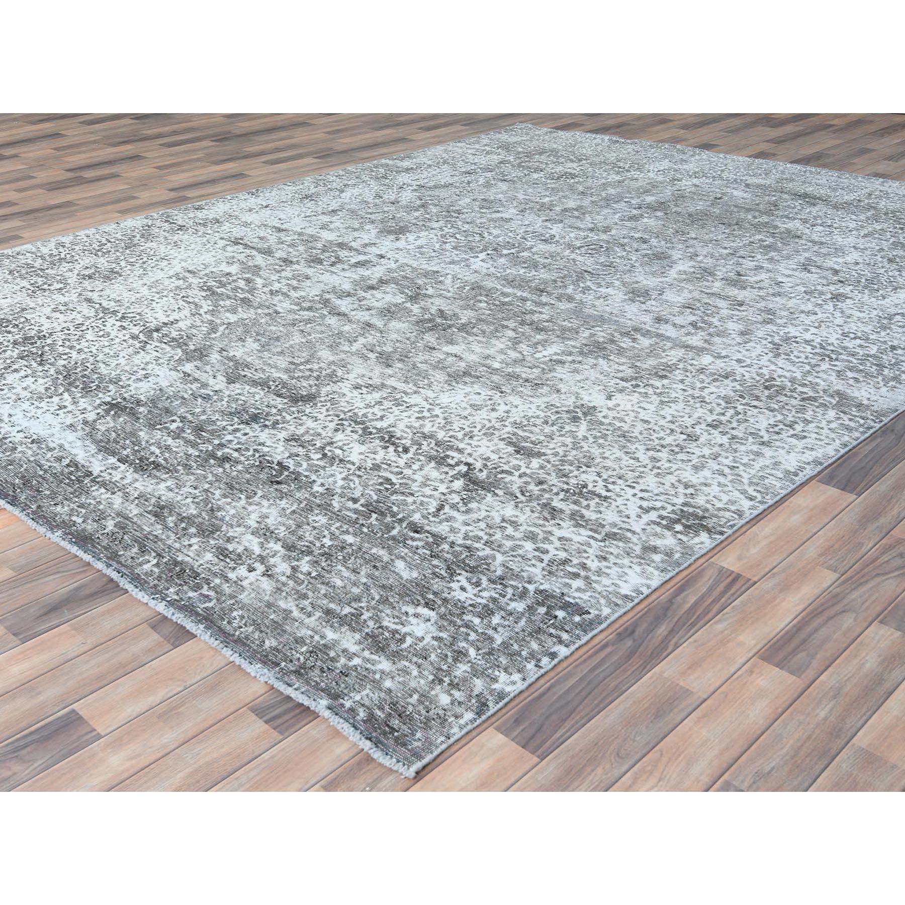 Hand-Knotted Stone Gray Worn Down Rustic Feel Worn Wool Hand Knotted Old Persian Tabriz Rug For Sale