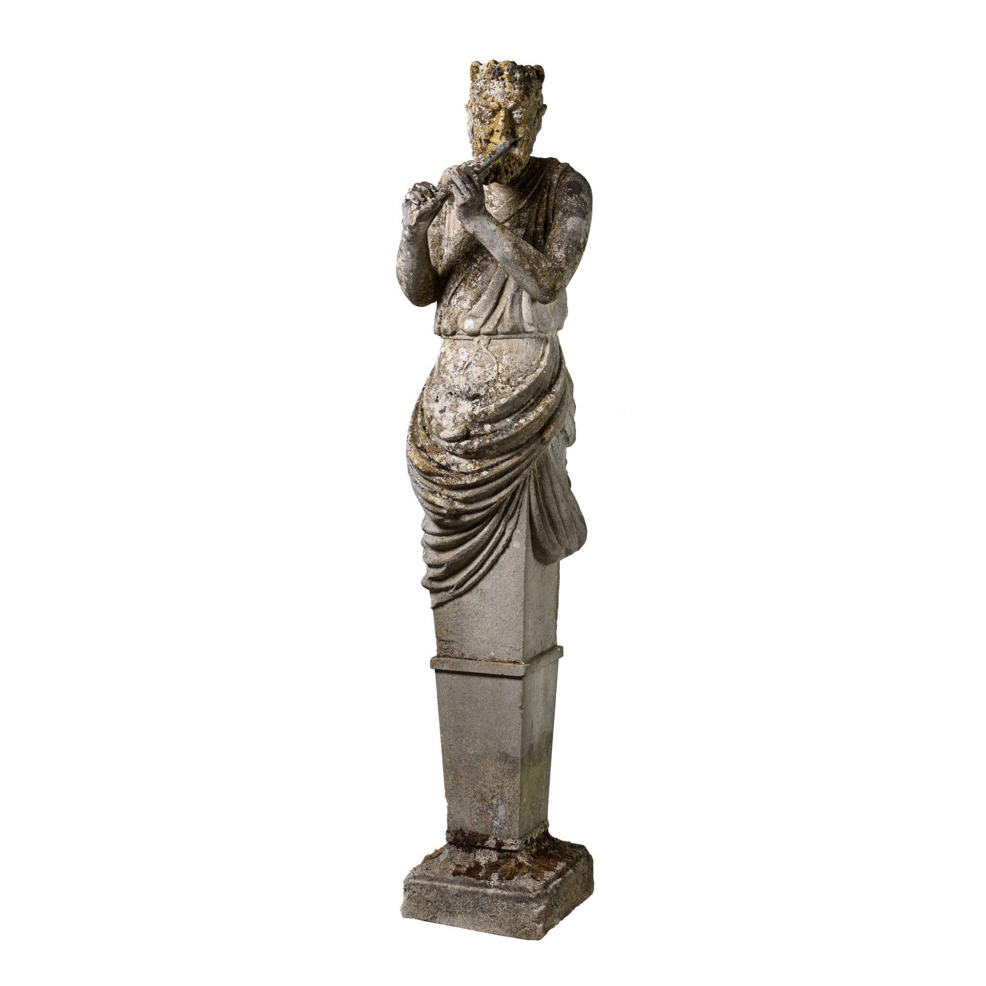 Neoclassical Stone Greek God Pan Garden Statue Term Style For Sale