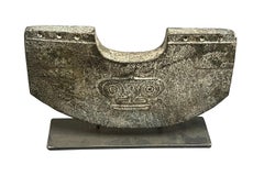 Stone Hand Carved Semi Circle Disc On Metal Stand, China, Contemporary