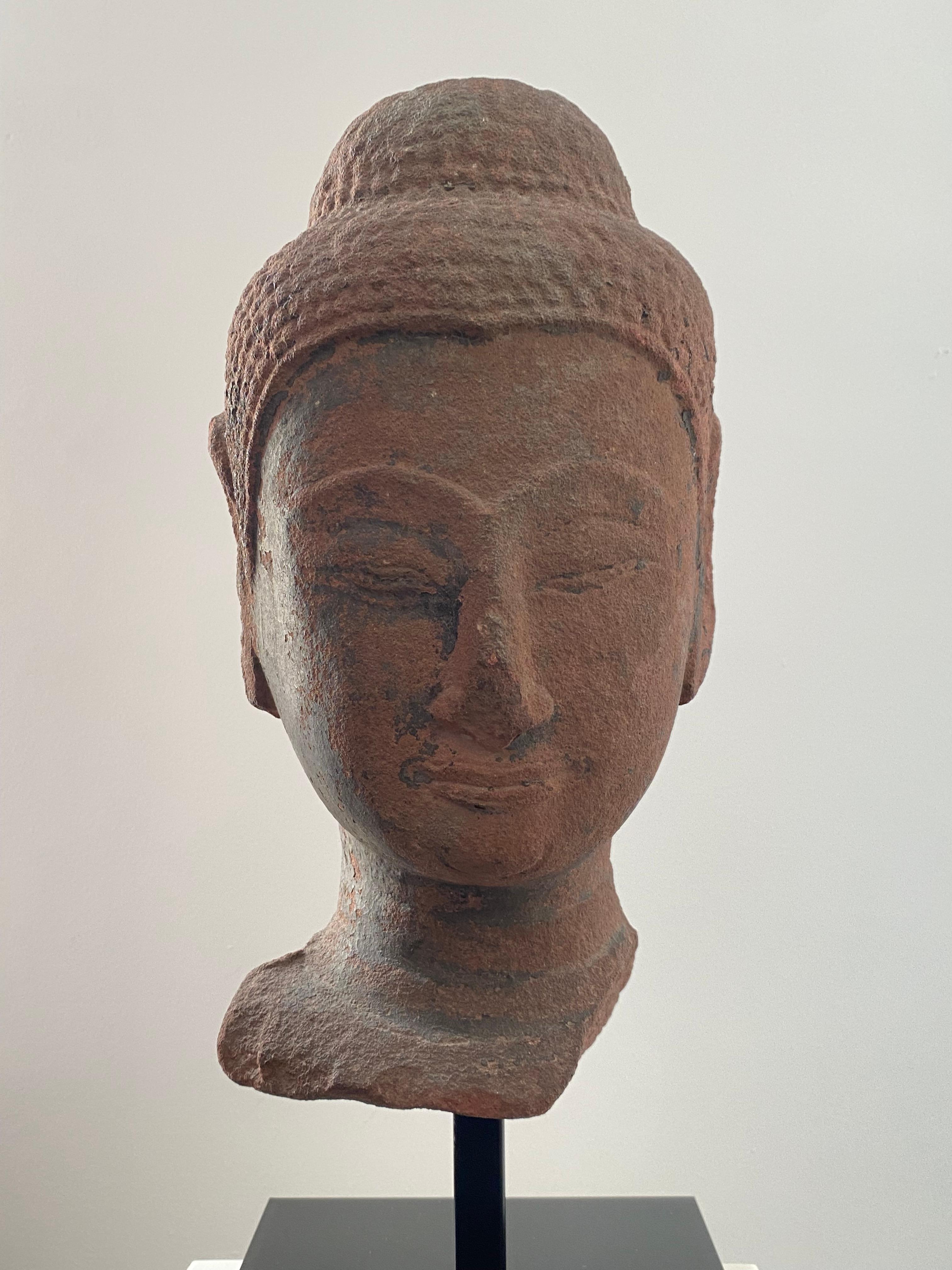 18th Century and Earlier Stone Head of Buddha, 16th Century For Sale