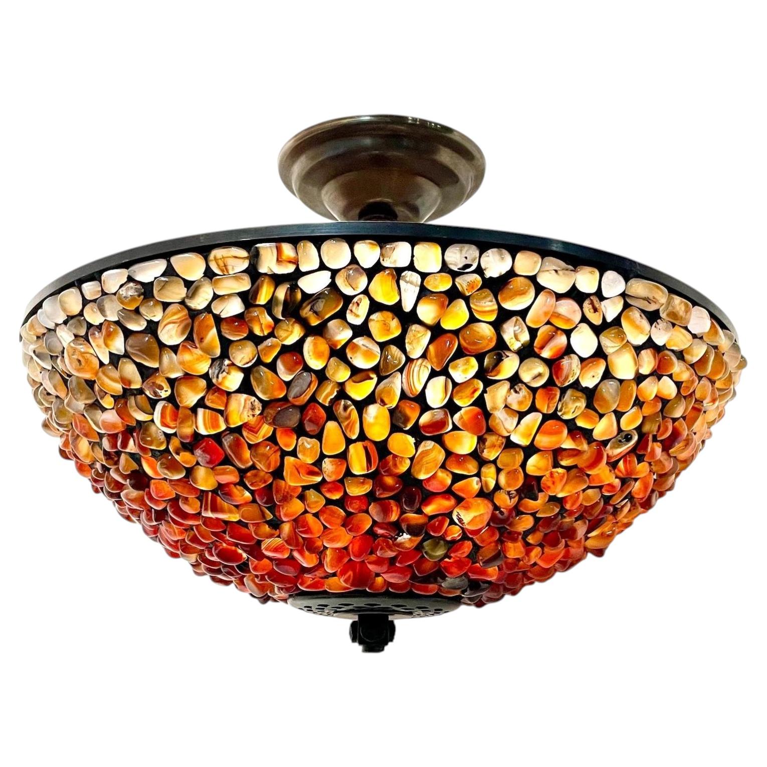 Stone Inset Semi Flush Light For Sale