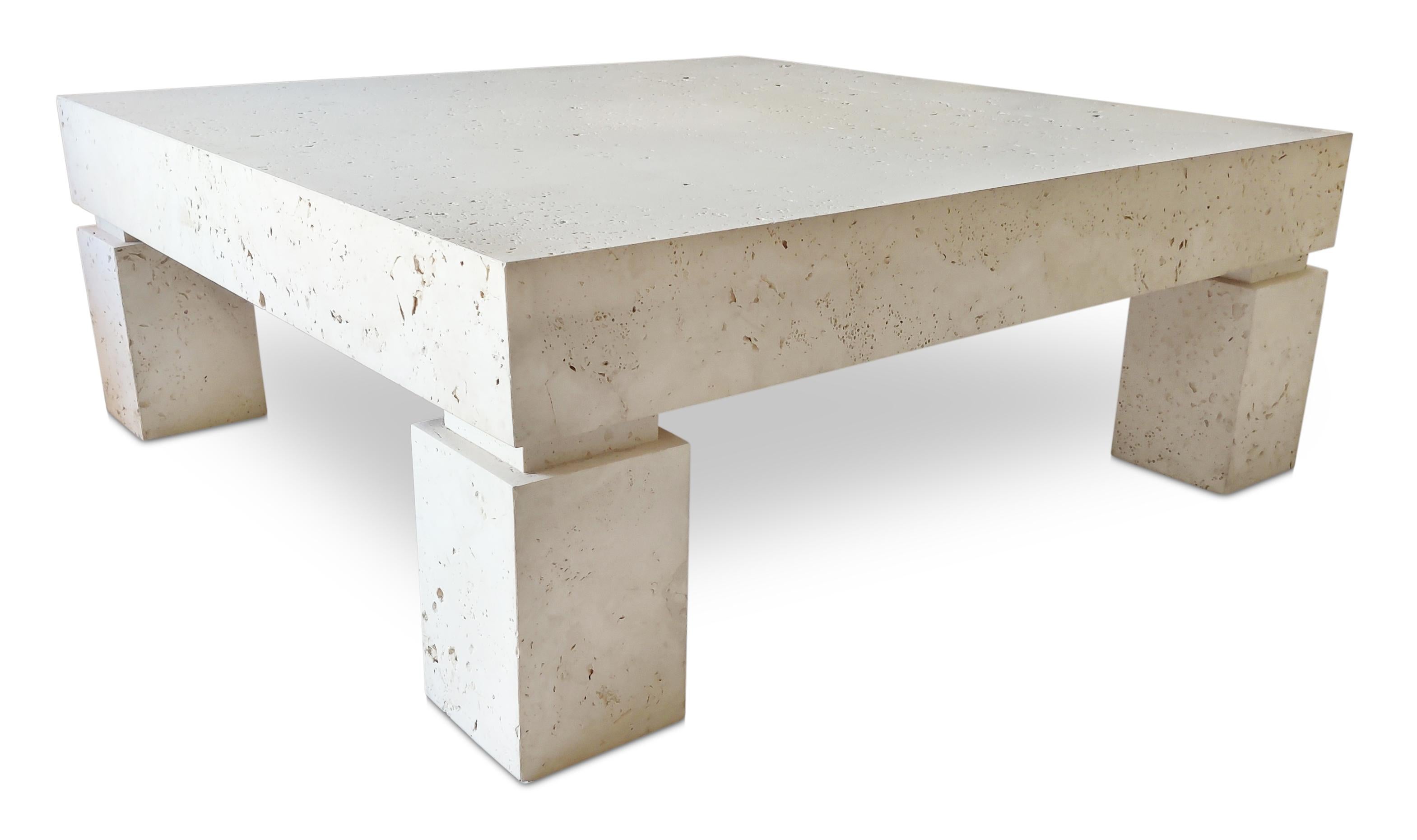 Post-Modern Stone International Parsons Natural Travertine Square Coffee Table Italy 1980s 