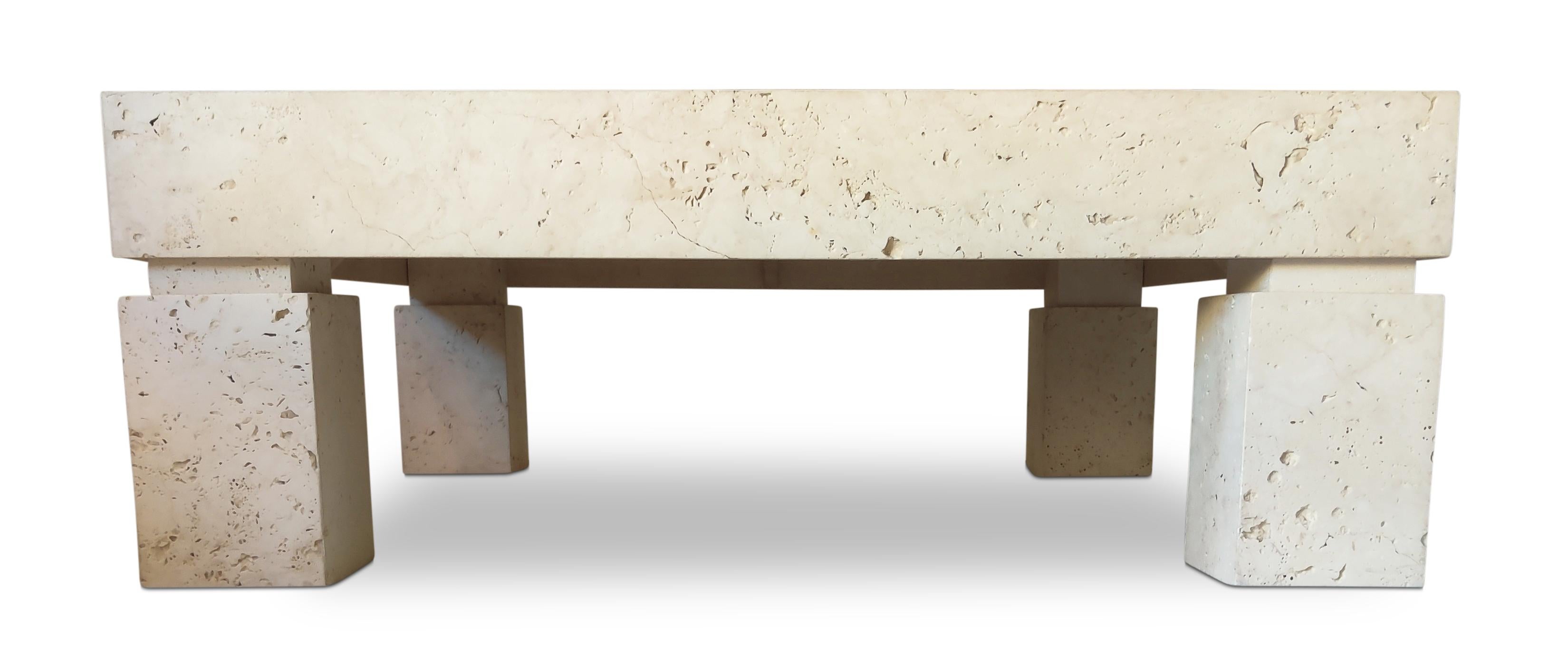 Stone International Parsons Natural Travertine Square Coffee Table Italy 1980s  In Good Condition In Philadelphia, PA