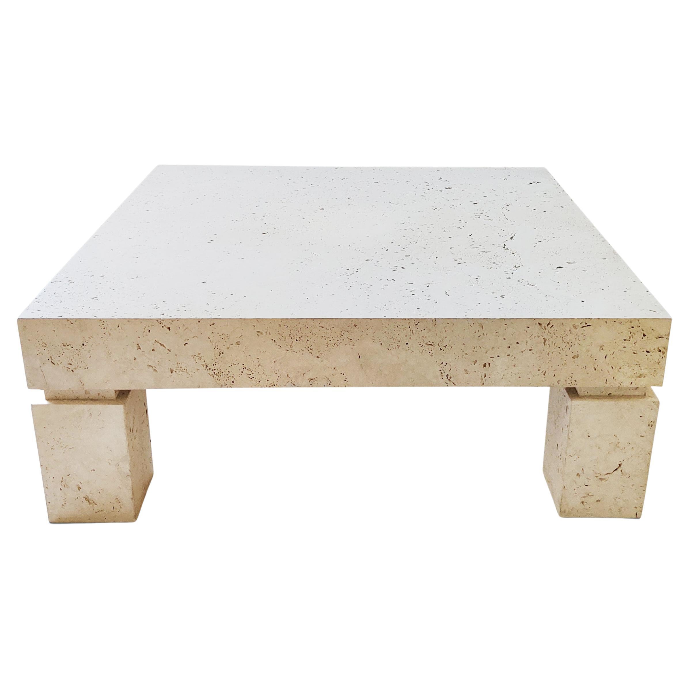 Stone International Parsons Natural Travertine Square Coffee Table Italy 1980s 