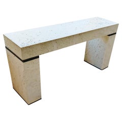 Stone International Attr Monolithic Natural Travertine Console Table Italy 1980s
