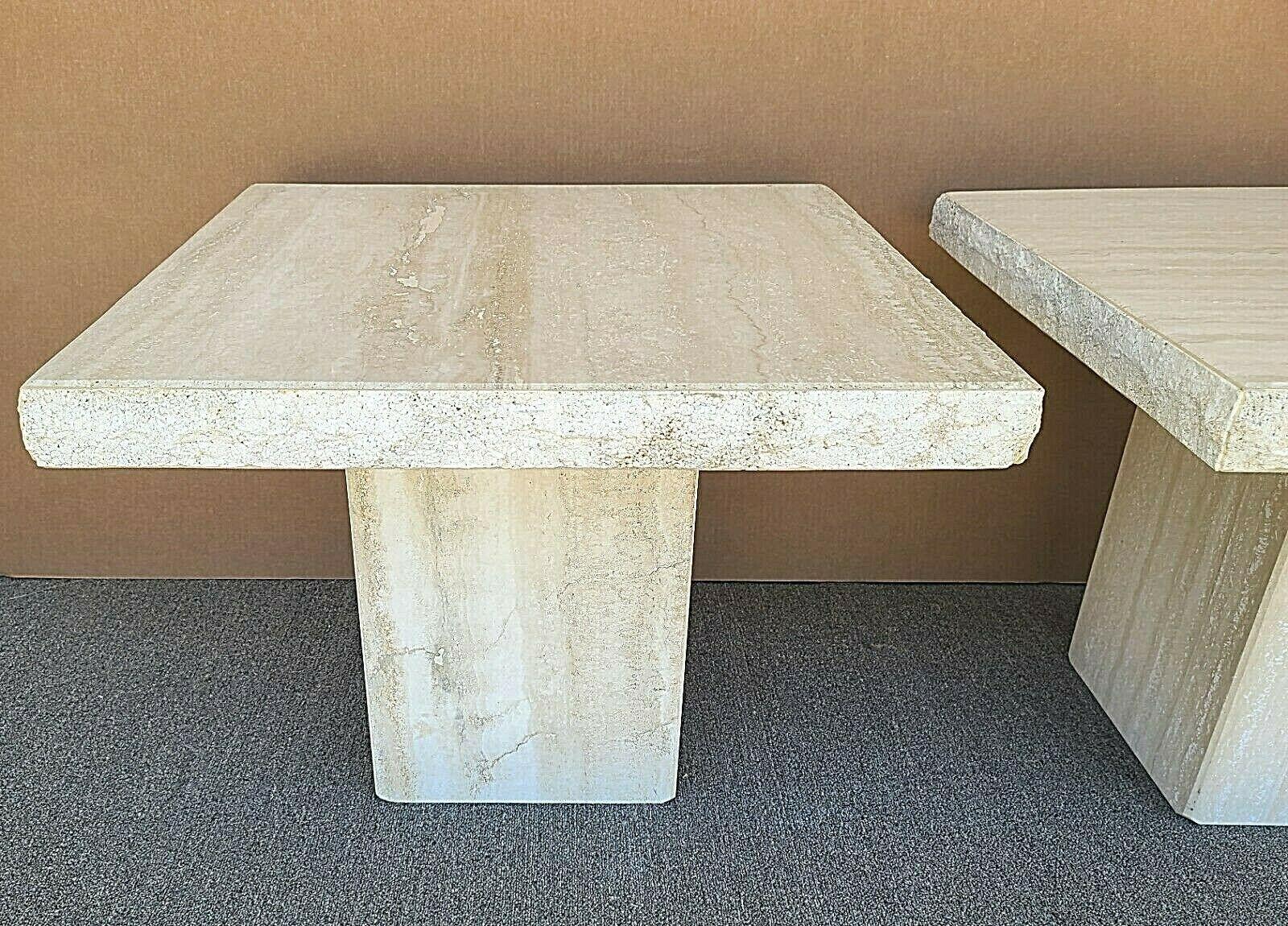 Stone International Italian Travertine Live Edge Marble Side End Tables  In Good Condition In Lake Worth, FL