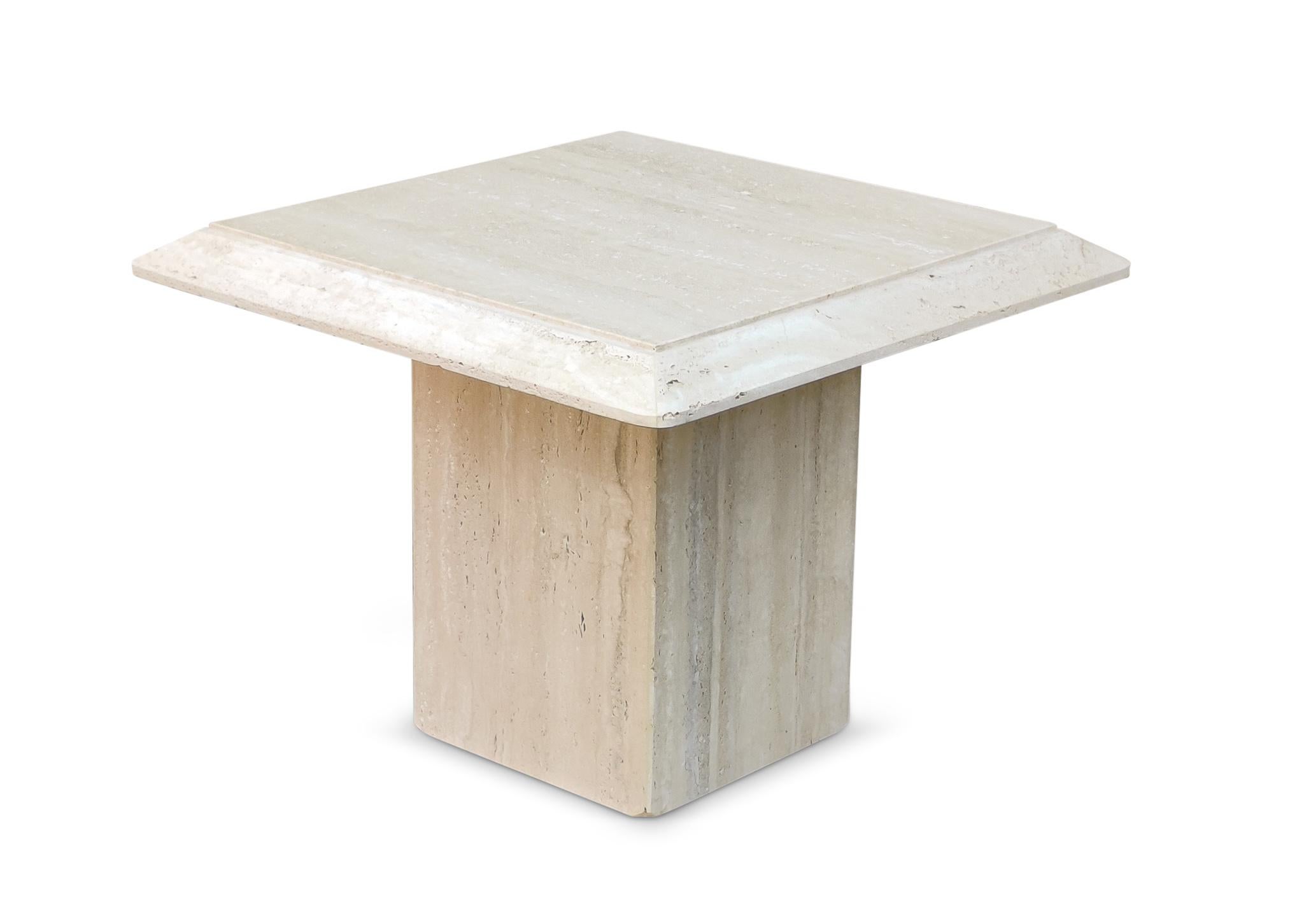 Late 20th Century Stone International Italian Travertine Marble Coffee, Console, Side Tables, Trio For Sale