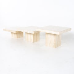 Stone International MCM Italian Travertine Marble Coffee Table Set, 3 Piece