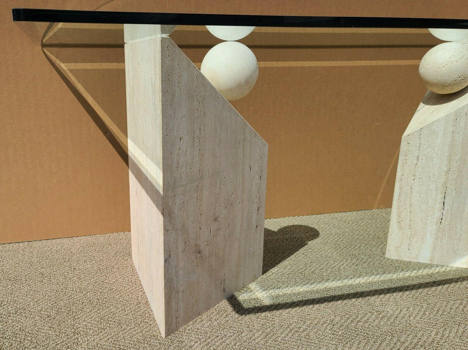 Mid-Century Modern STONE INTERNATIONAL S. P. A. Italian Travertine Marble & Glass Dining Table 