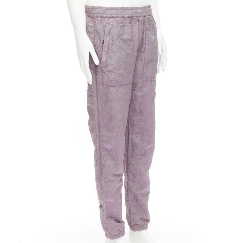 Gray STONE ISLAND iridescent purple seersucker nylon track pants M