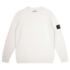 Stone Island Men's Cream Lightweight Wool Sweater XL with Badge