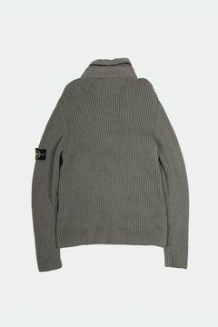 Stone Island Men's XL Khaki Wool Knit Cardigan with Concealed Hood