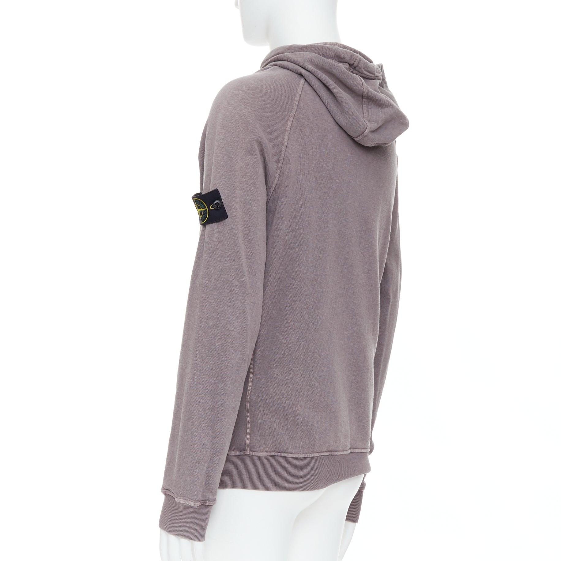 STONE ISLAND felpa con cappuccio in cotone grigio viola lavato con trattamento antipolvere M. I. in vendita 1