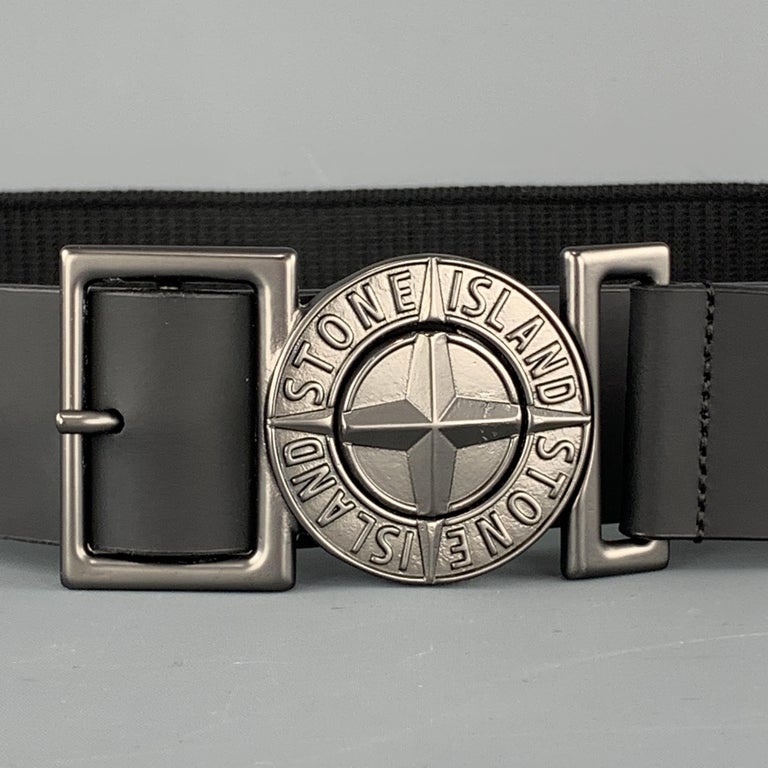 STONE ISLAND Size 34 Black Rubberized Leather Trim Belt at 1stDibs