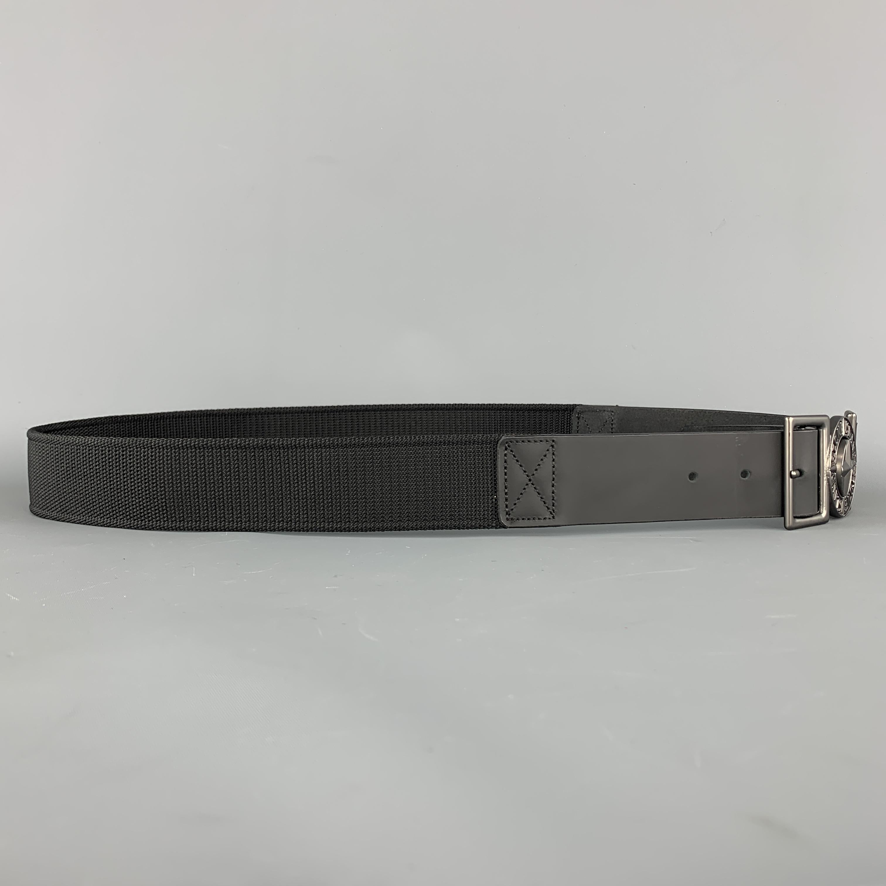 STONE ISLAND Size 34 Black Rubberized Leather Trim Belt In Good Condition In San Francisco, CA