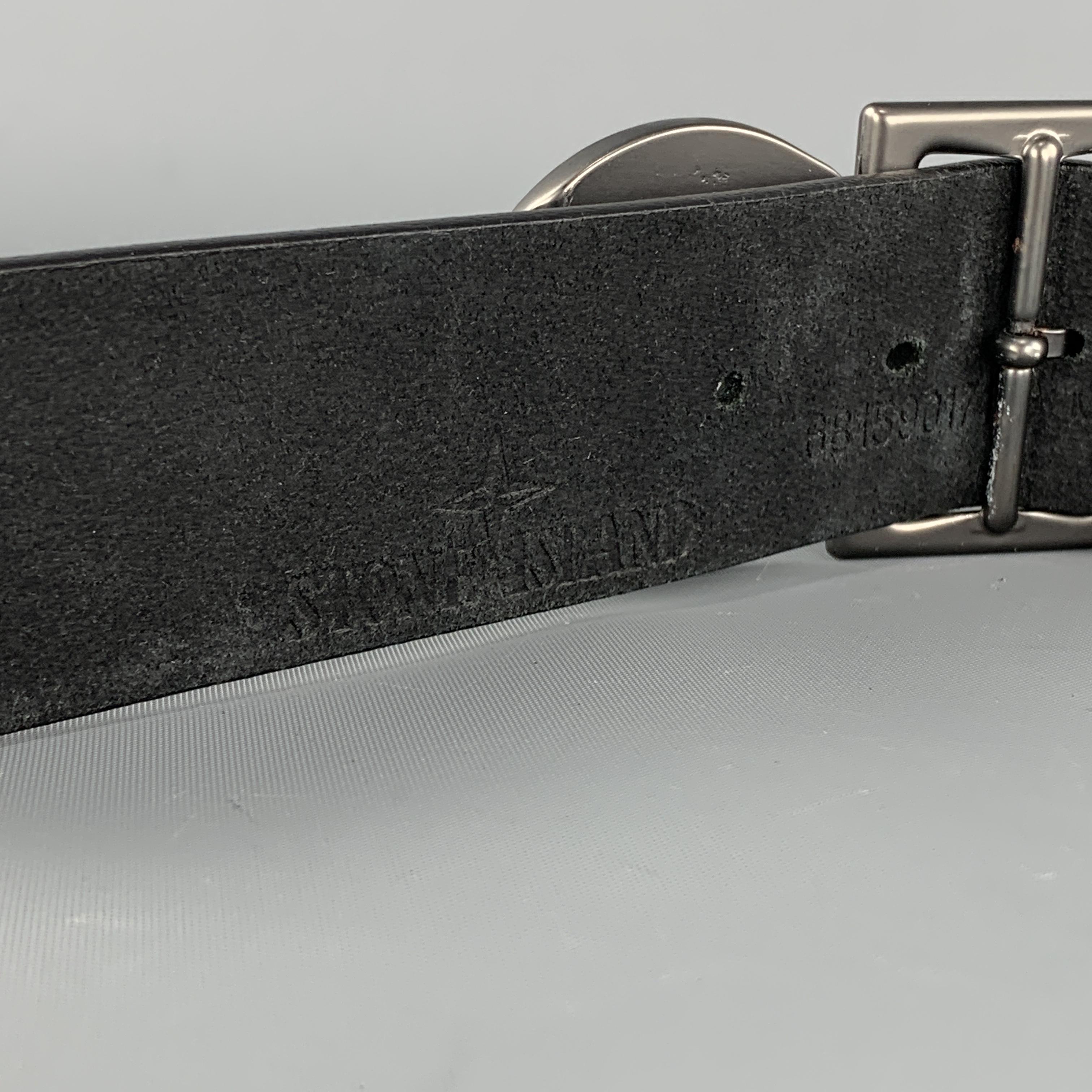 Men's STONE ISLAND Size 34 Black Rubberized Leather Trim Belt