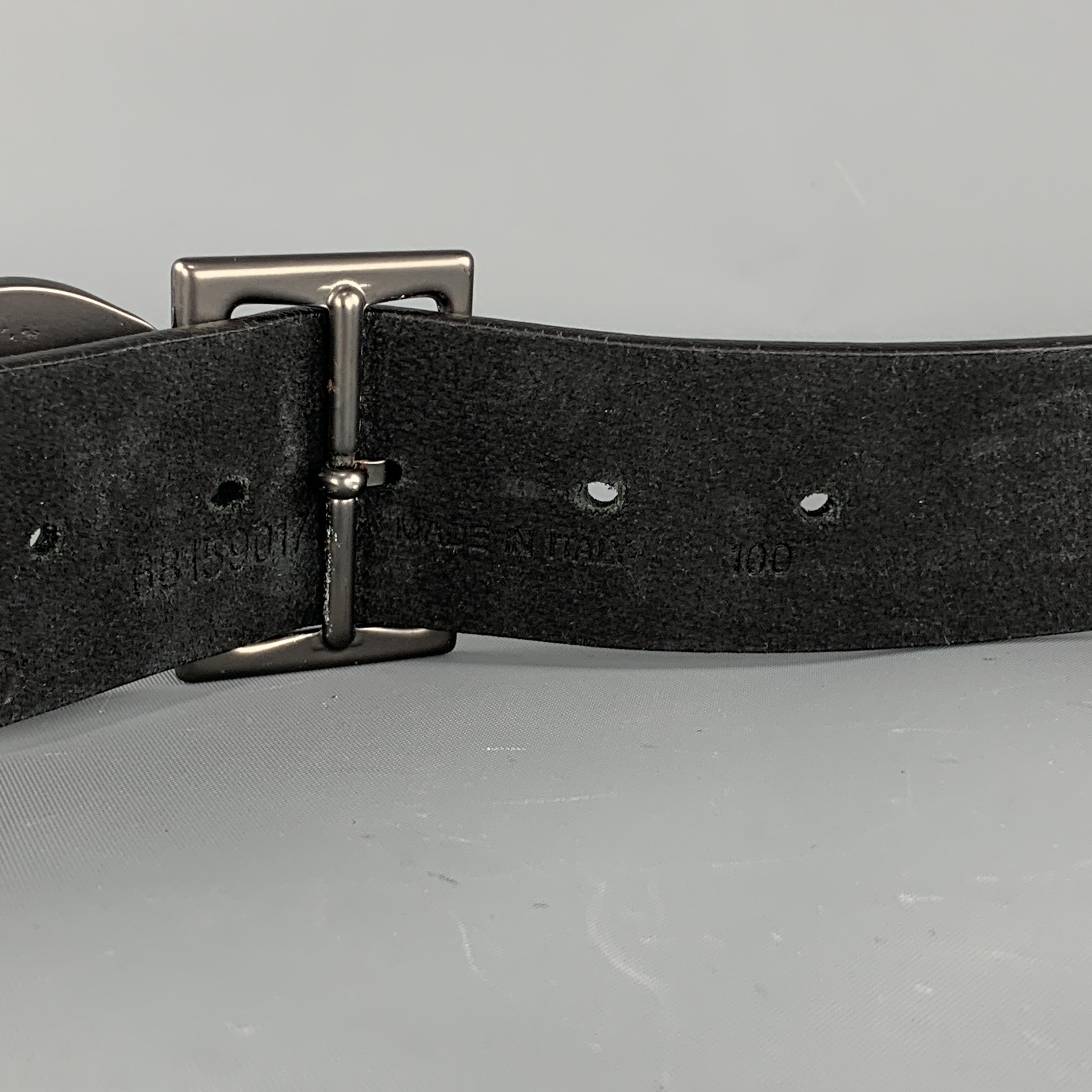 STONE ISLAND Size 34 Black Rubberized Leather Trim Belt 1