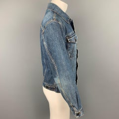 STONE ISLAND Size L Indigo Distressed Denim Trucker Jacket