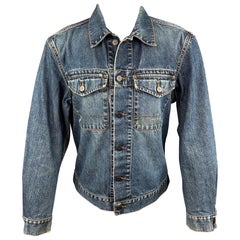 STONE ISLAND Size L Indigo Distressed Denim Trucker Jacket