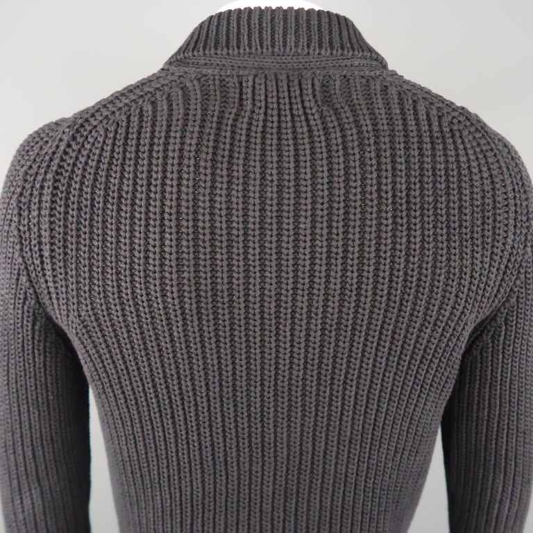 STONE ISLAND Size M Black Ribbed Knit Wool Cardigan Sweater at 1stDibs ...
