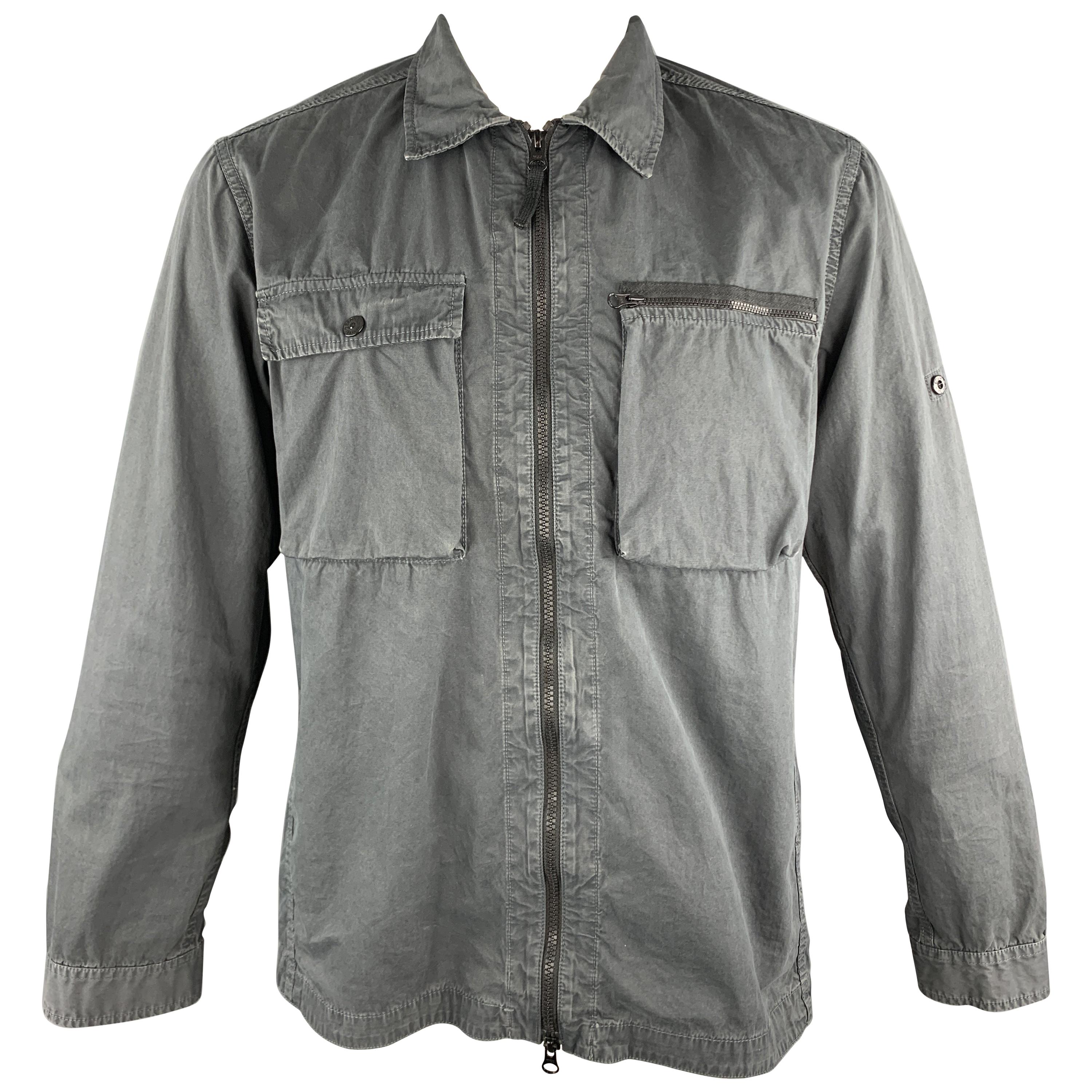 STONE ISLAND Size XL Dark Gray Wash Cotton Zip Up Jacket