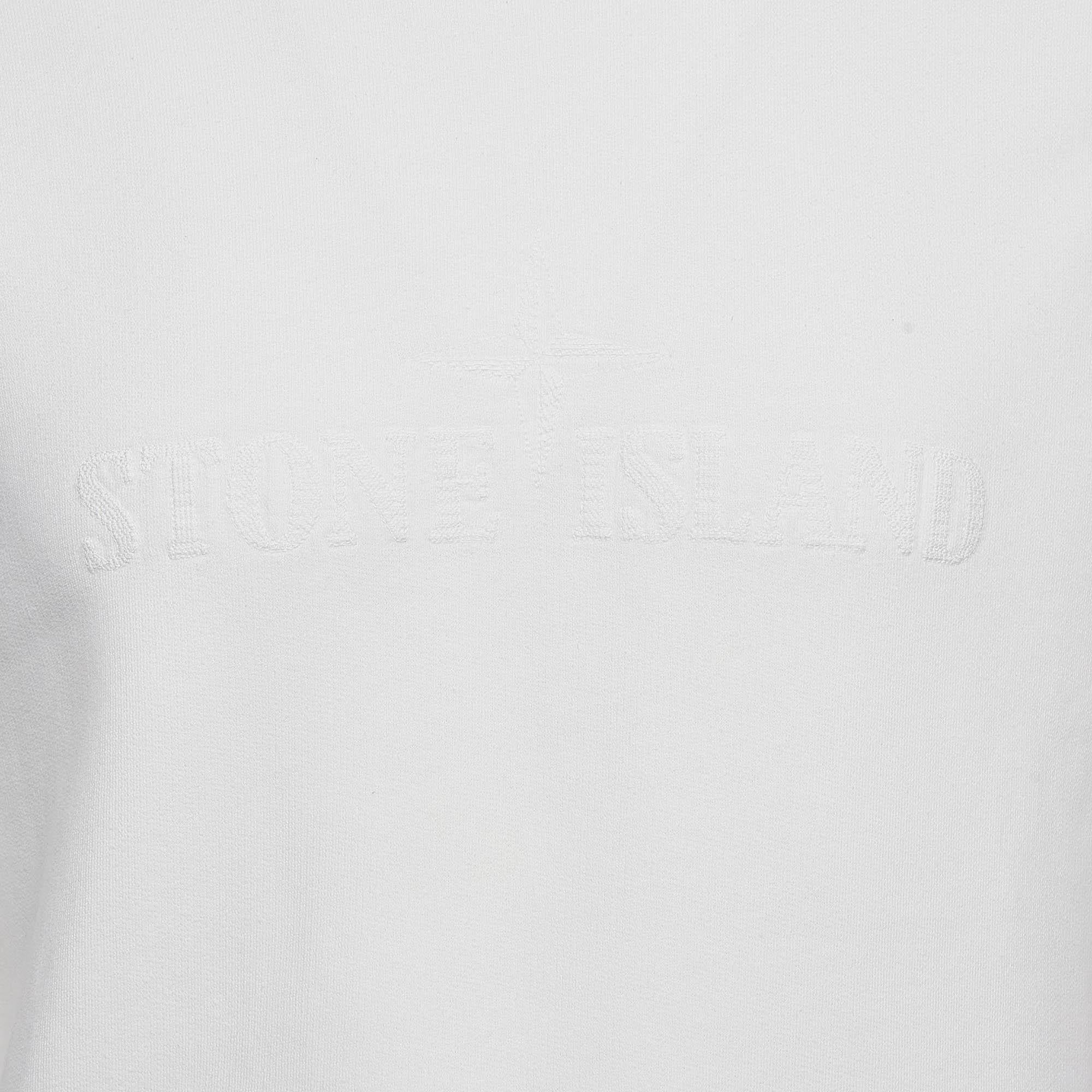 Gray Stone Island White Logo Embroidered Cotton Sweatshirt M For Sale