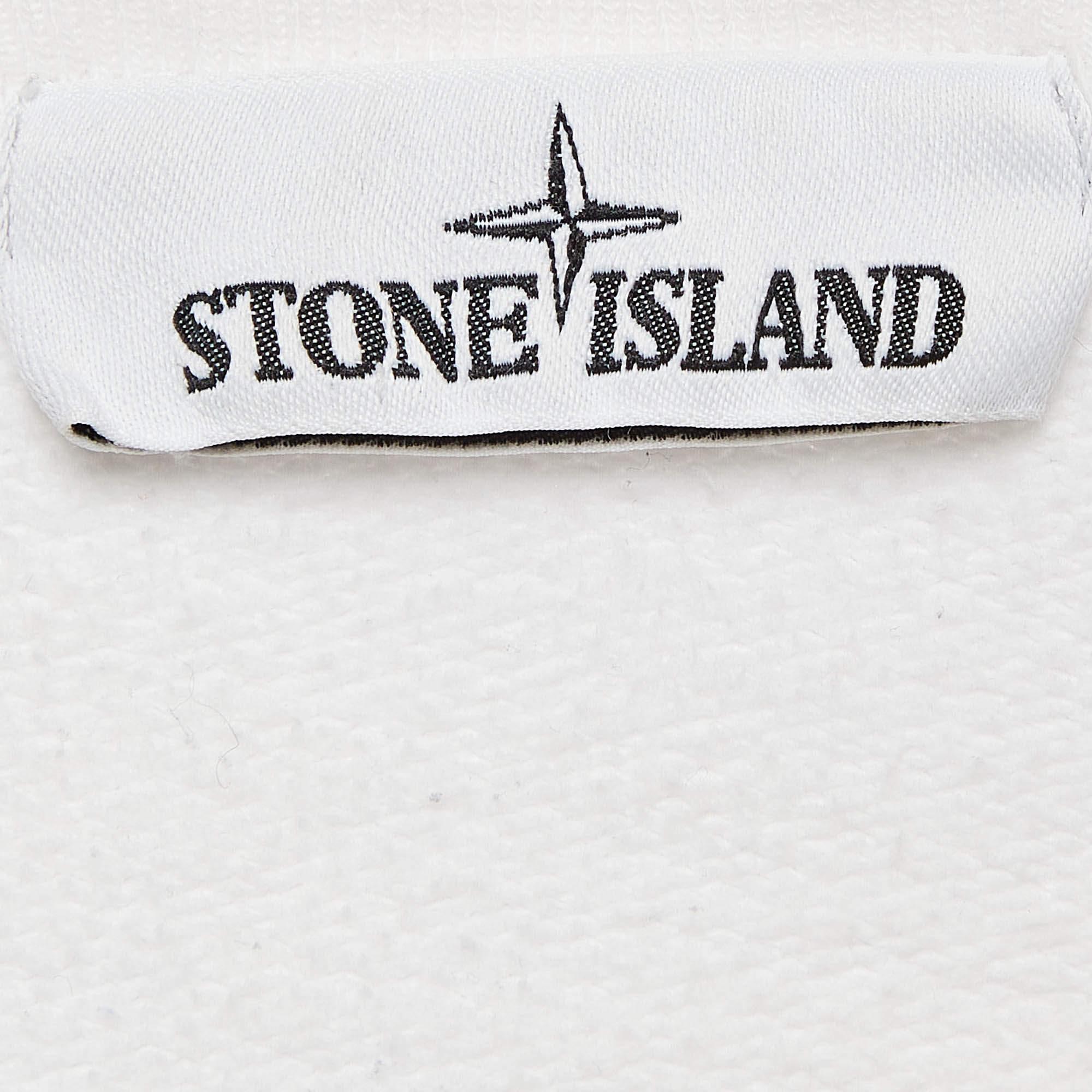 Stone Island White Logo Embroidered Cotton Sweatshirt M In Good Condition For Sale In Dubai, Al Qouz 2