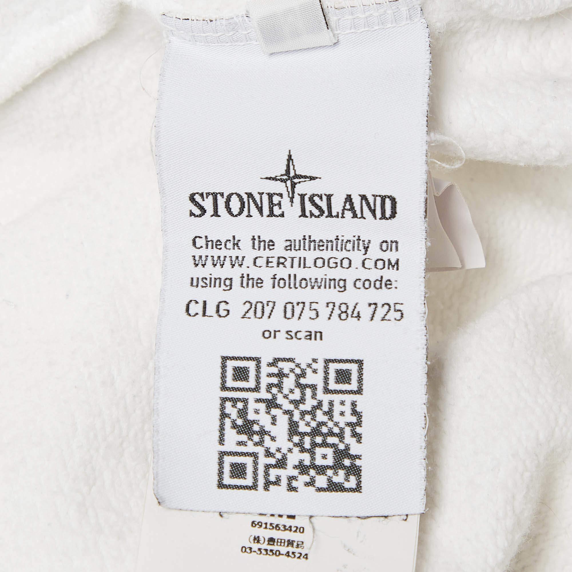 Men's Stone Island White Logo Embroidered Cotton Sweatshirt M For Sale