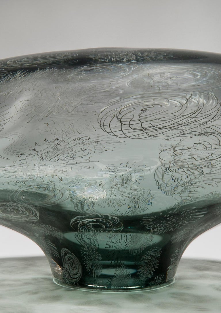 Stone IV, a unique grey and white Glass blown Sculpture by Ann