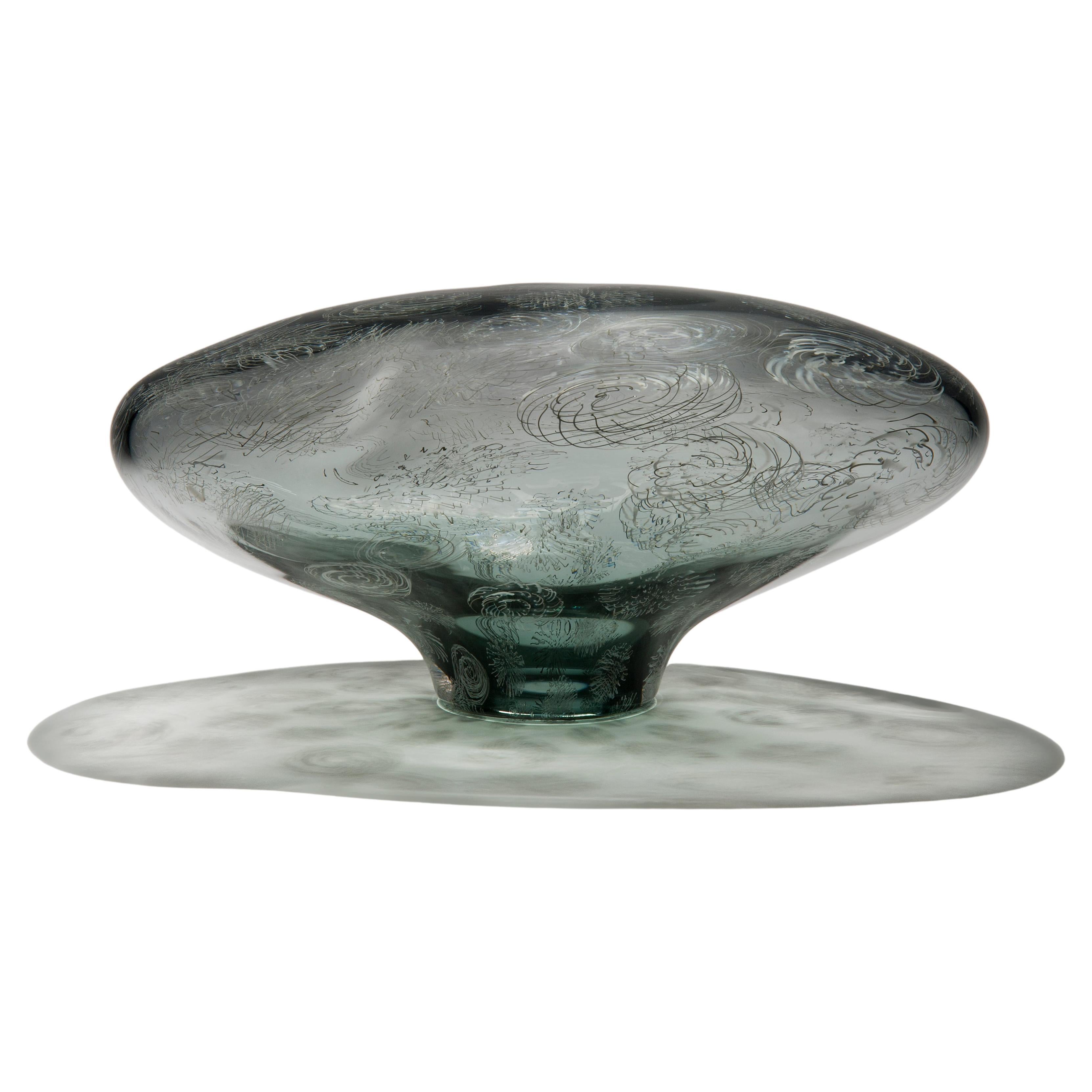 Stone IV, a unique grey and white Glass blown Sculpture by Ann Wåhlström