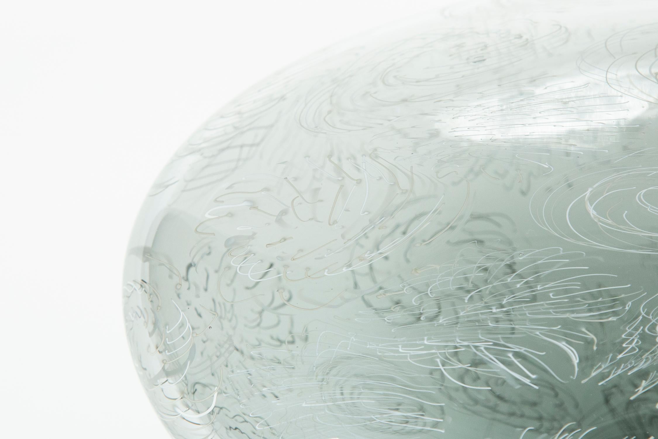 Hand-Crafted Stone IV, a unique grey and white Glass blown Sculpture by Ann Wåhlström
