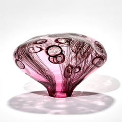 Stone iv, White, Pink & Dark Aubergine Abstract Glass Sculpture by Ann Wåhlström