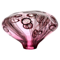 Stone iv, White, Pink & Dark Aubergine Abstract Glass Sculpture by Ann Wåhlström