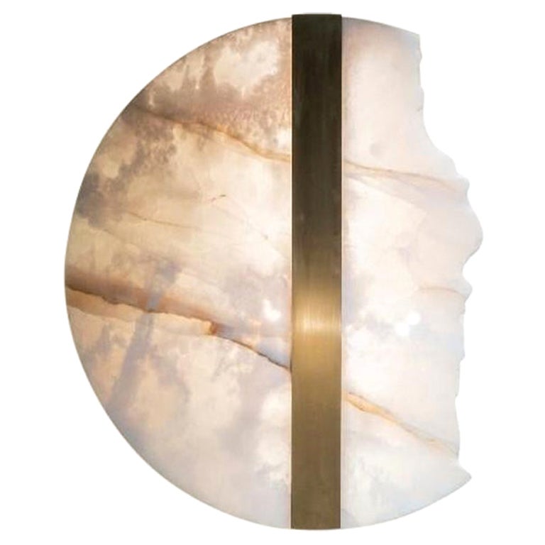 Unique Organic Form Brass & Natural Stone Wall Lamp, Sconce by Marie Jeunet