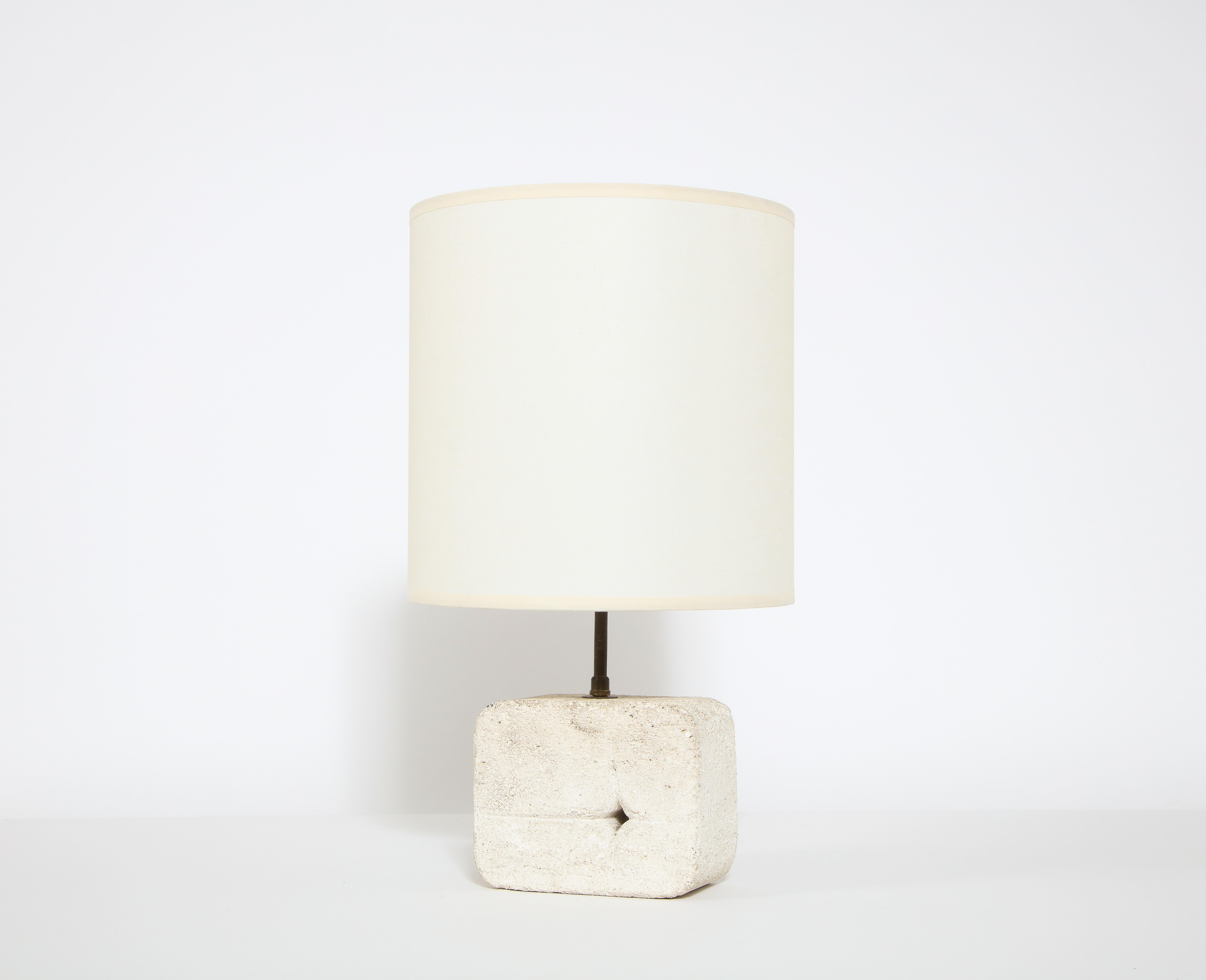 Mid-Century Modern Tormos Small Limestone Table Lamp with Perforation Detail, France 1960's For Sale