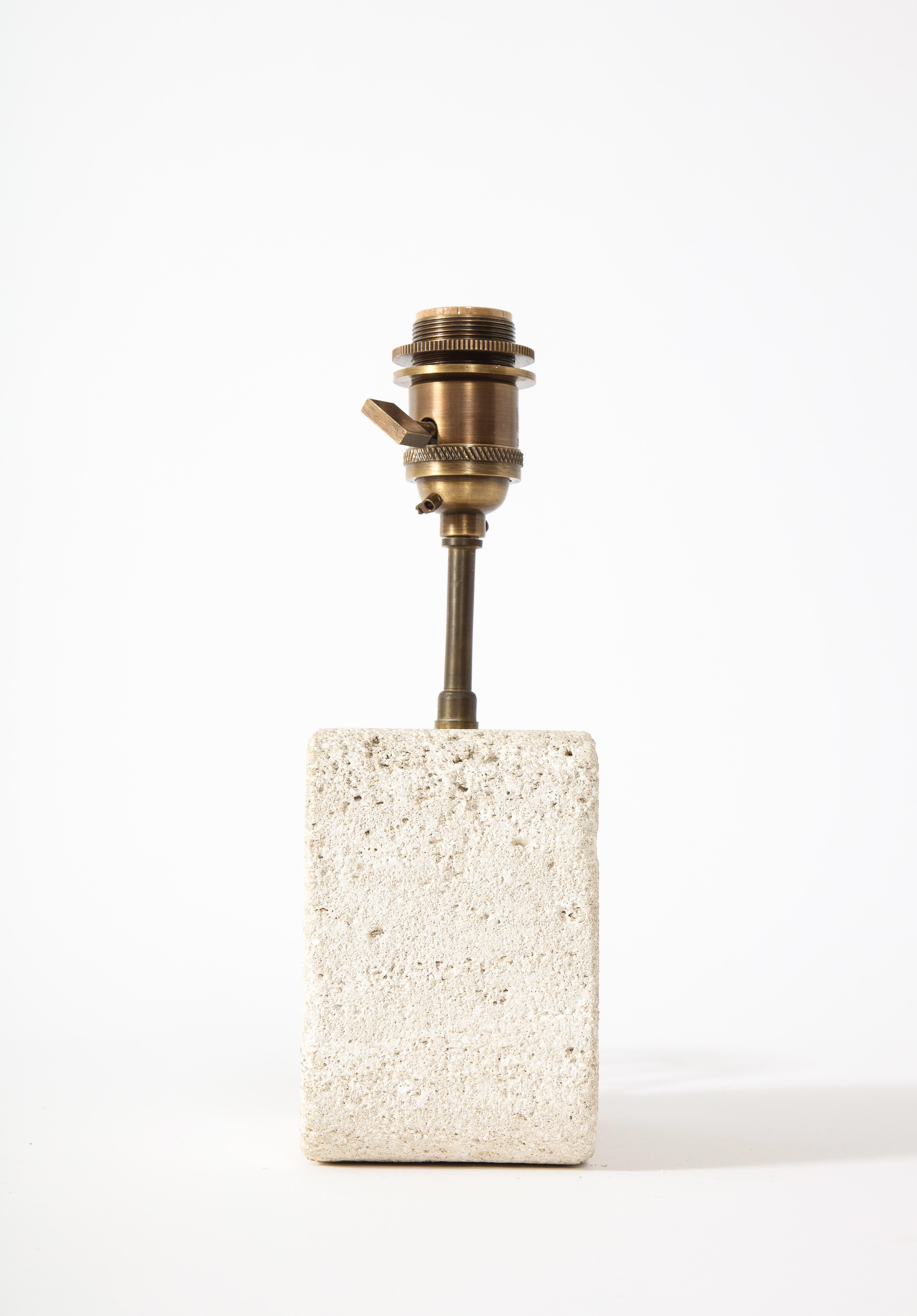 Tormos Small Limestone Table Lamp with Perforation Detail, France 1960's In Good Condition For Sale In New York, NY