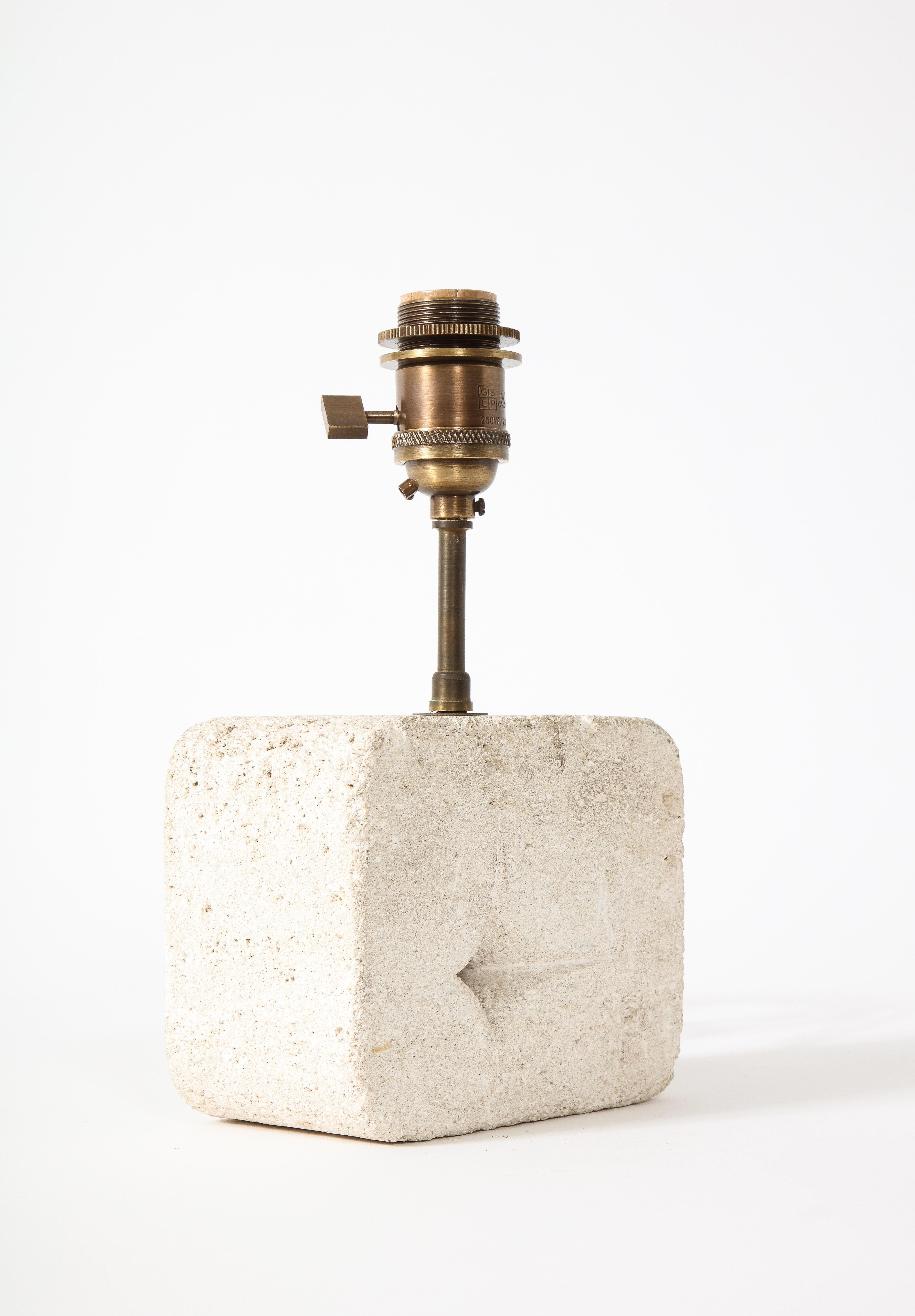 20th Century Tormos Small Limestone Table Lamp with Perforation Detail, France 1960's For Sale
