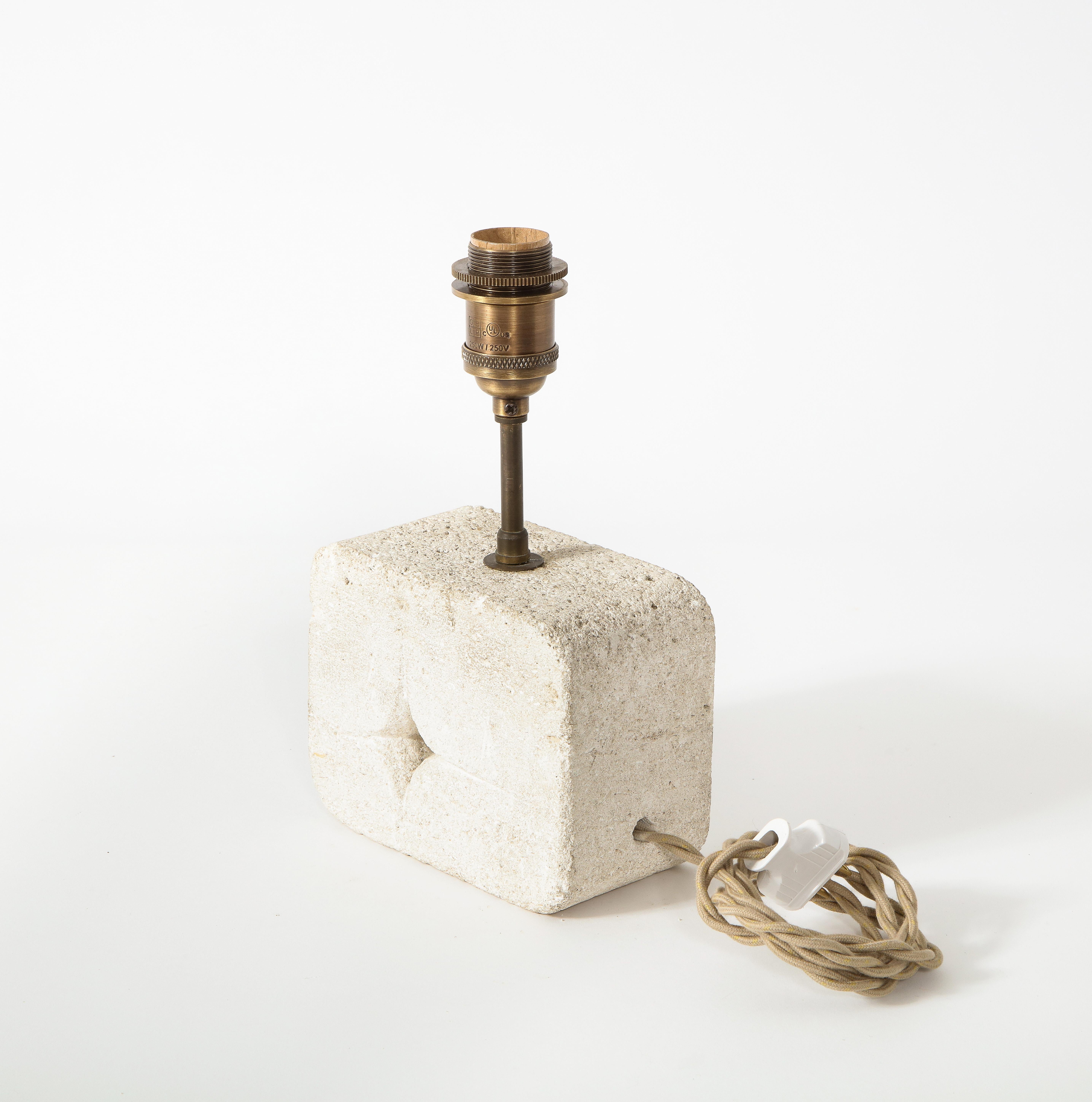 Tormos Small Limestone Table Lamp with Perforation Detail, France 1960's For Sale 2